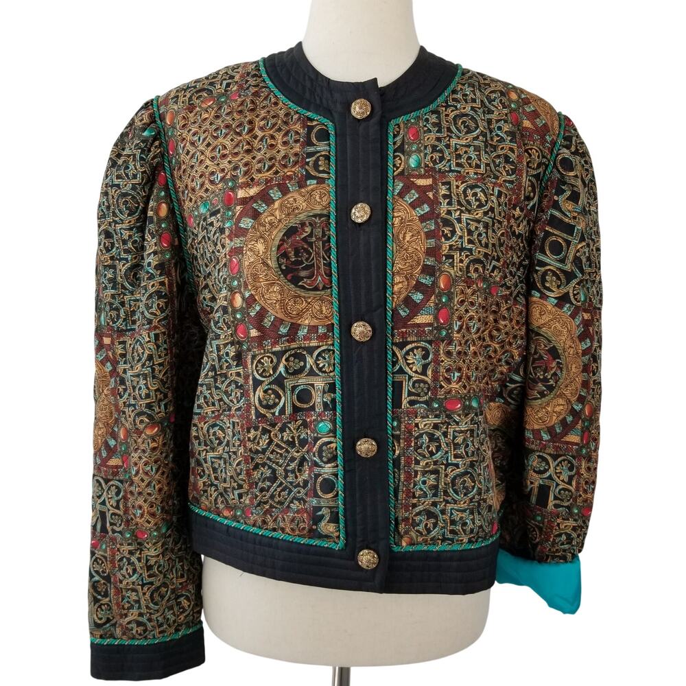 Jerri Sherman Black Red Blue Gold Silk Vintage Hong Kong NEW Quilted Jacket 8